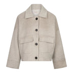 EsQualo Short Coat in Biscuit front view with lapel collar, long sleeves and chest pockets