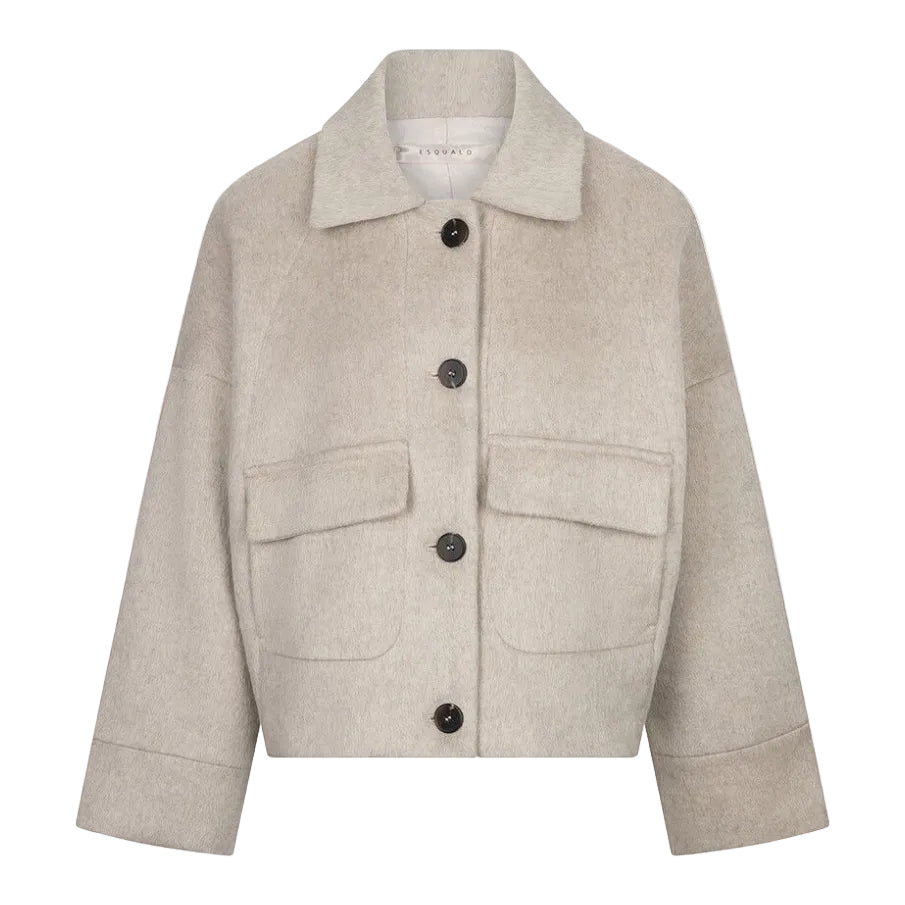 EsQualo Short Coat in Biscuit front view with lapel collar, long sleeves and chest pockets