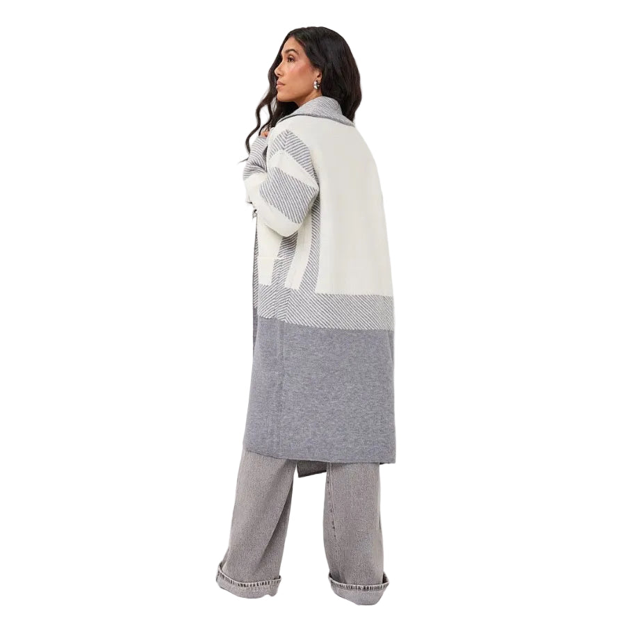 EsQualo Stripe Cardigan in Grey Melange back view