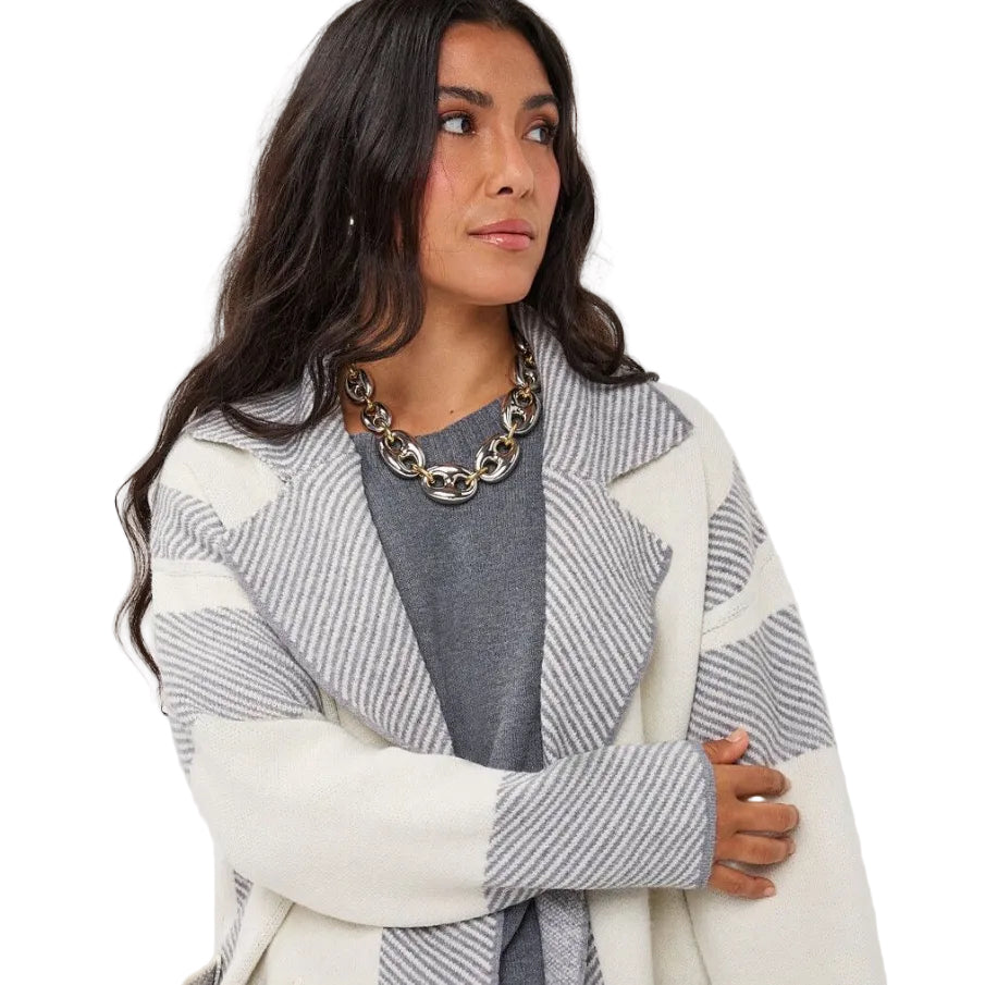 EsQualo Stripe Cardigan in Grey Melange detail view