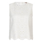 Close-up of the Esqualo Top Broderie Anglaise in White highlighting the intricate embroidered eyelet detailing