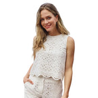 Esqualo Top Broderie Anglaise in White front view showcasing the embroidered cotton design