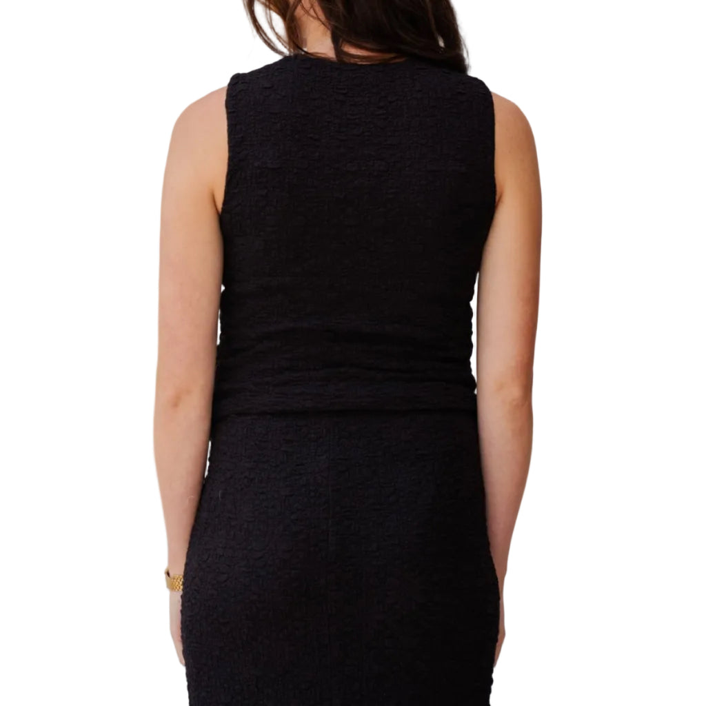 EsQualo Bubble Flower Singlet in Black back view in Black