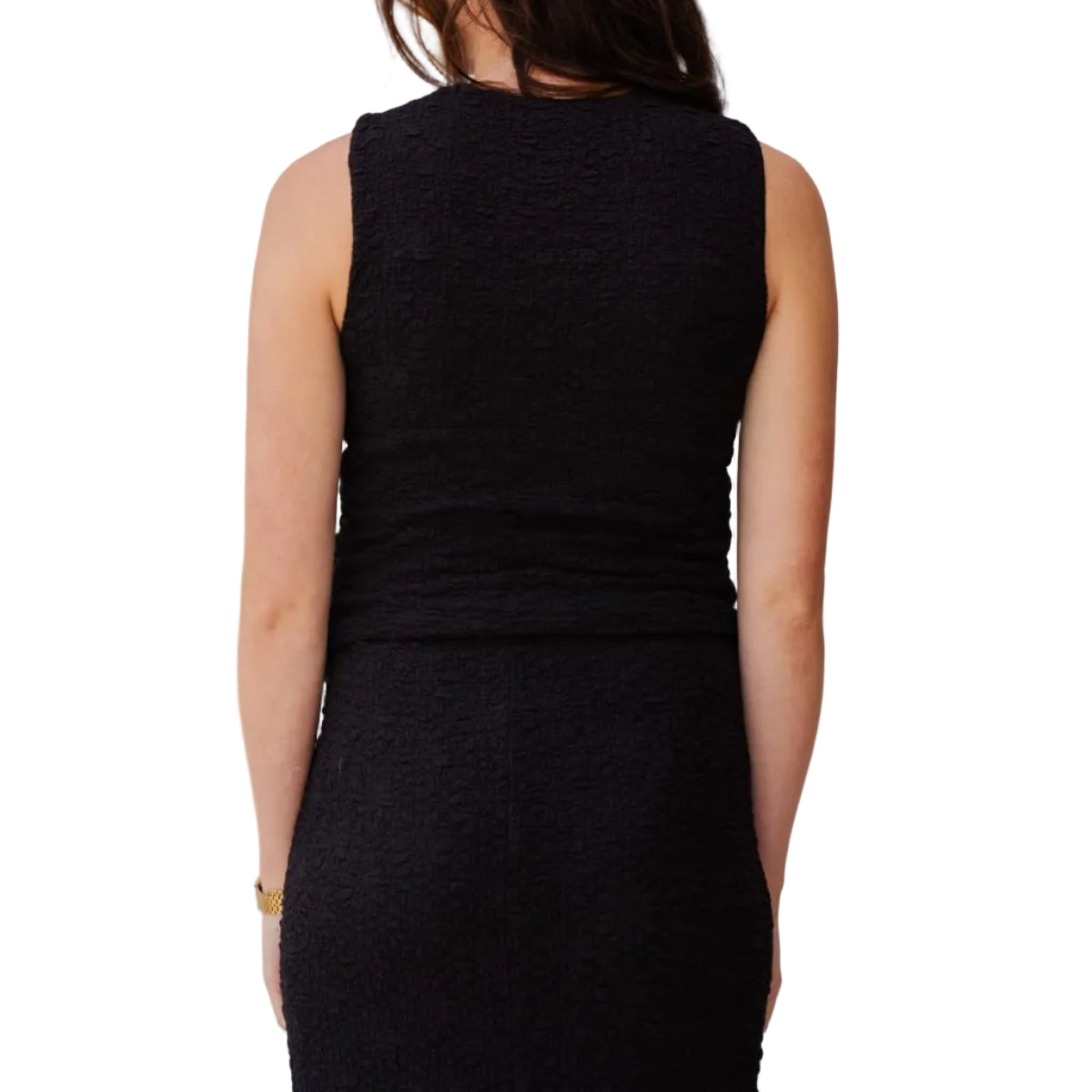 EsQualo Bubble Flower Singlet in Black back view in Black