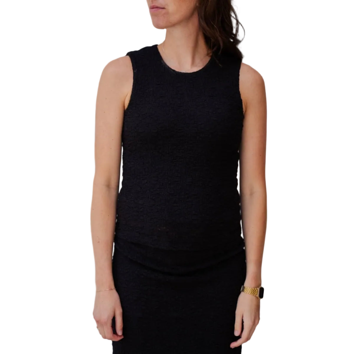 EsQualo Bubble Flower Singlet Sleeveless Top front view in Black
