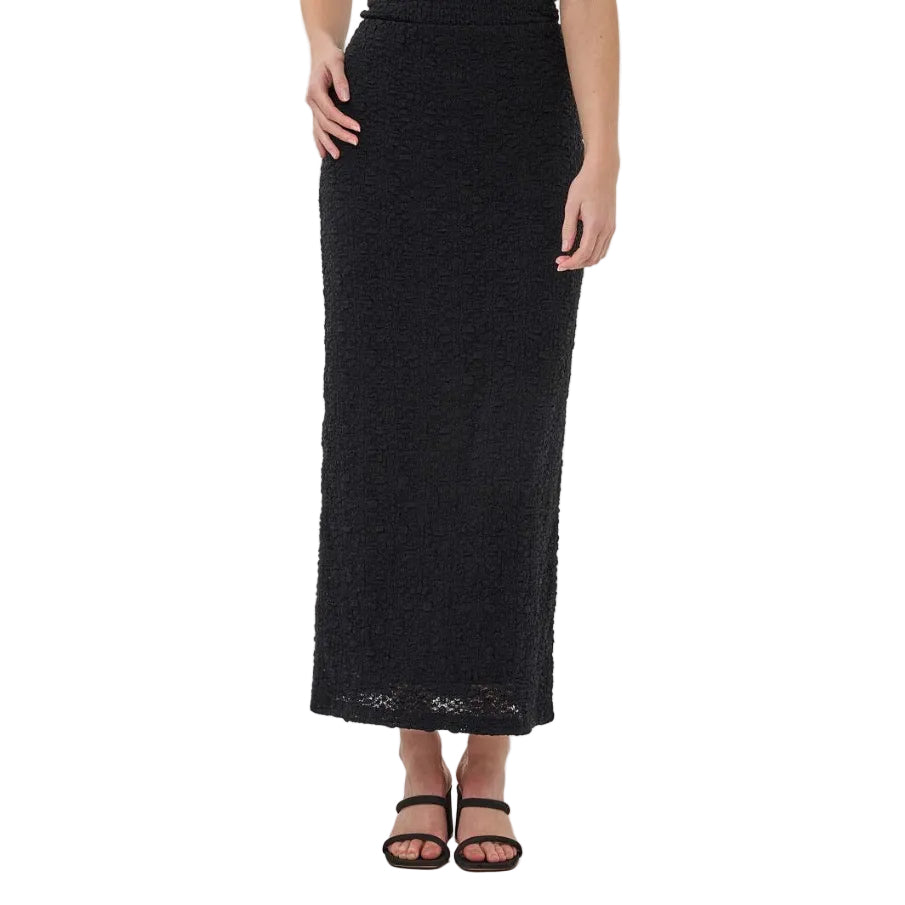Close-up detail of EsQualo Bubble Flower Skirt in Black