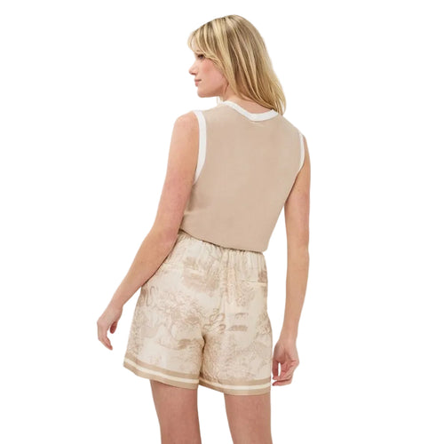 Back View of model wearing Esqualo Contrast Rib Knit Sleeveless Top