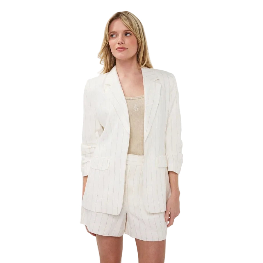 EsQualo Linen Striped Blazer in Off White Sand front view