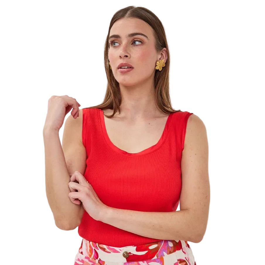 EsQualo Satin Binding Rib Knit Singlet in Red front view
