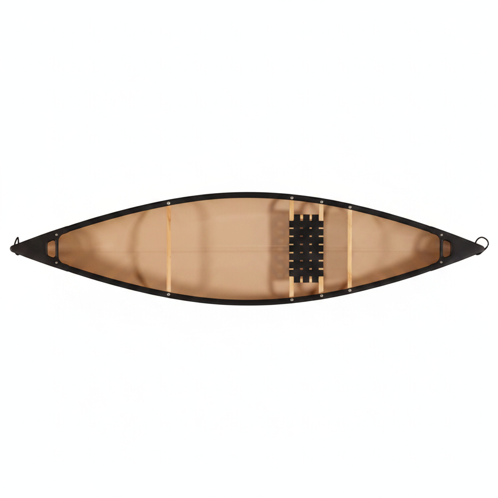 Two views of a green Adirondack canoe on a white background