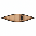 Two views of a green Adirondack canoe on a white background