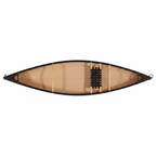 Two views of a green Adirondack canoe on a white background