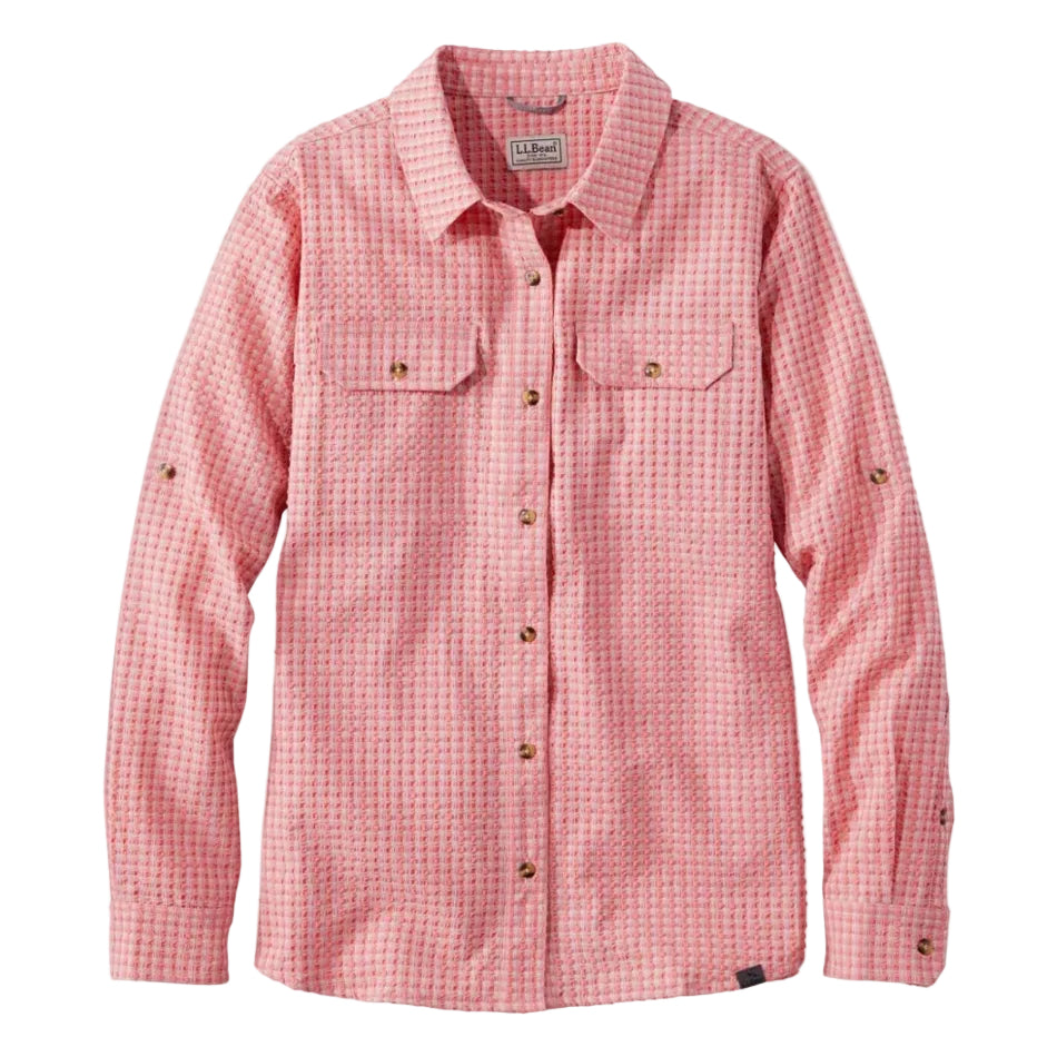 ExOfficio No Fly Zone Seersucker Explorer Shirt Plaid in Dark Salmon front view