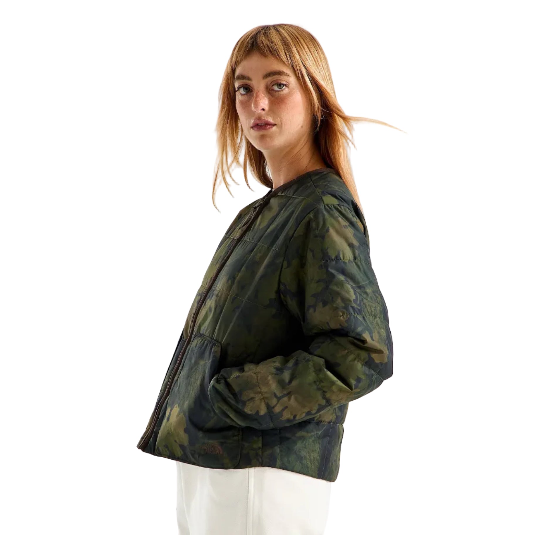 The North Face Women's Lhotse LT Insulated Jacket—Print in Woodland Green Yosemite Oak Print side view