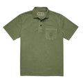 Howler Bros Pilgrimage Polo in Jungle flat lay showing garment-dyed cotton jersey