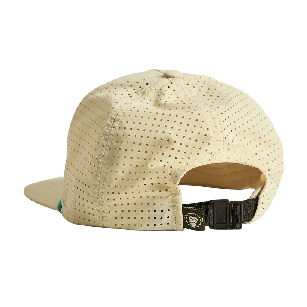 Howler Brothers Aperture Tech Strapback Hat in Bahía de Howler / Stone, back view showing perforated panels and adjustable strap
