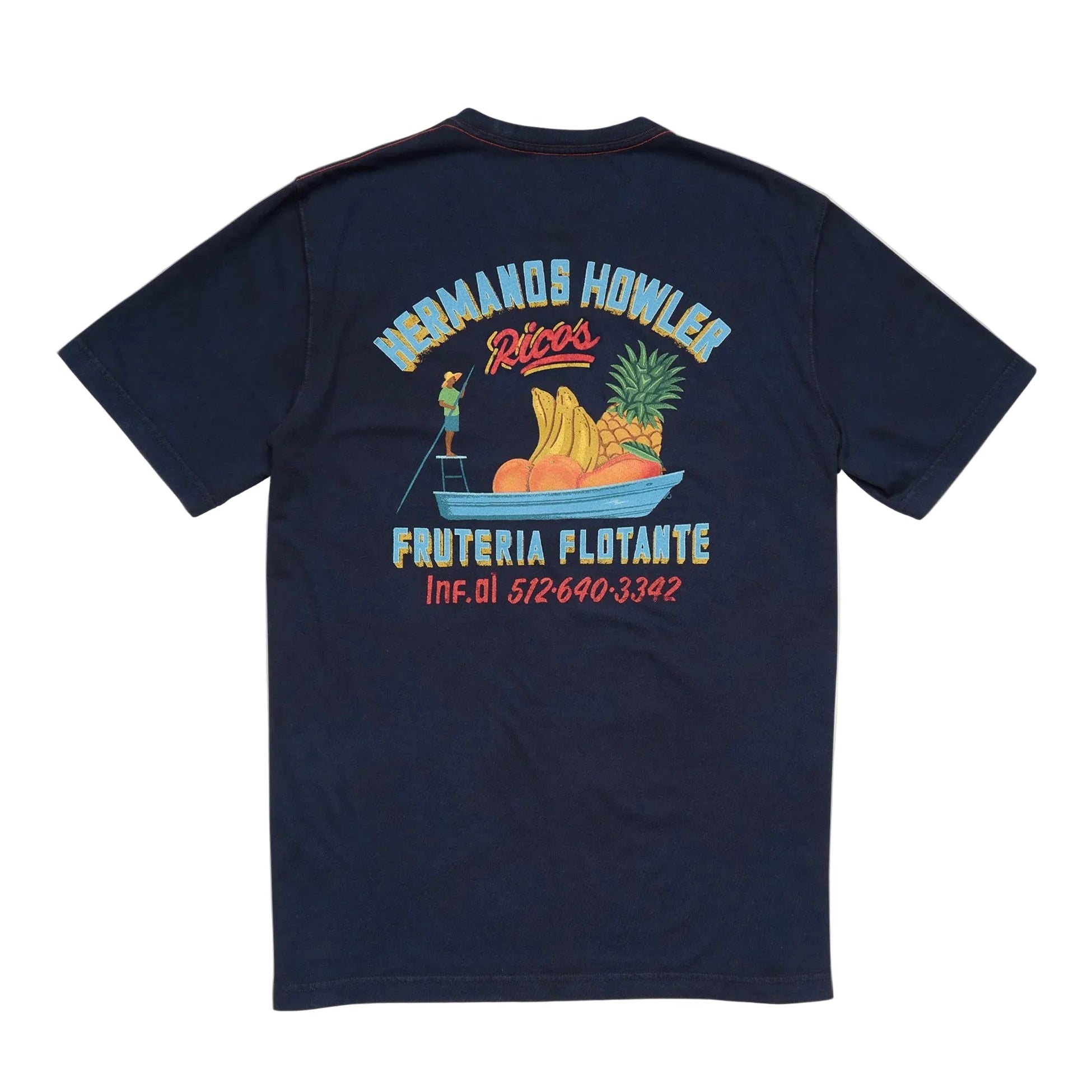 Howler Brothers Cotton Pocket Tee in Frutería Flotante/Navy back view