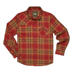 Front view of Howler Brothers Harker’s Flannel in Kempton Plaid: Brick