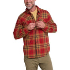 Howler Brothers Harker’s Flannel in Kempton Plaid: Brick worn as a casual cool-weather layer
