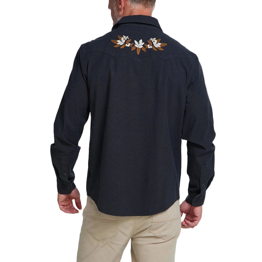 Howler Brothers Men's Crosscut Deluxe Longsleeve in Orange Blossoms Antique Black back view