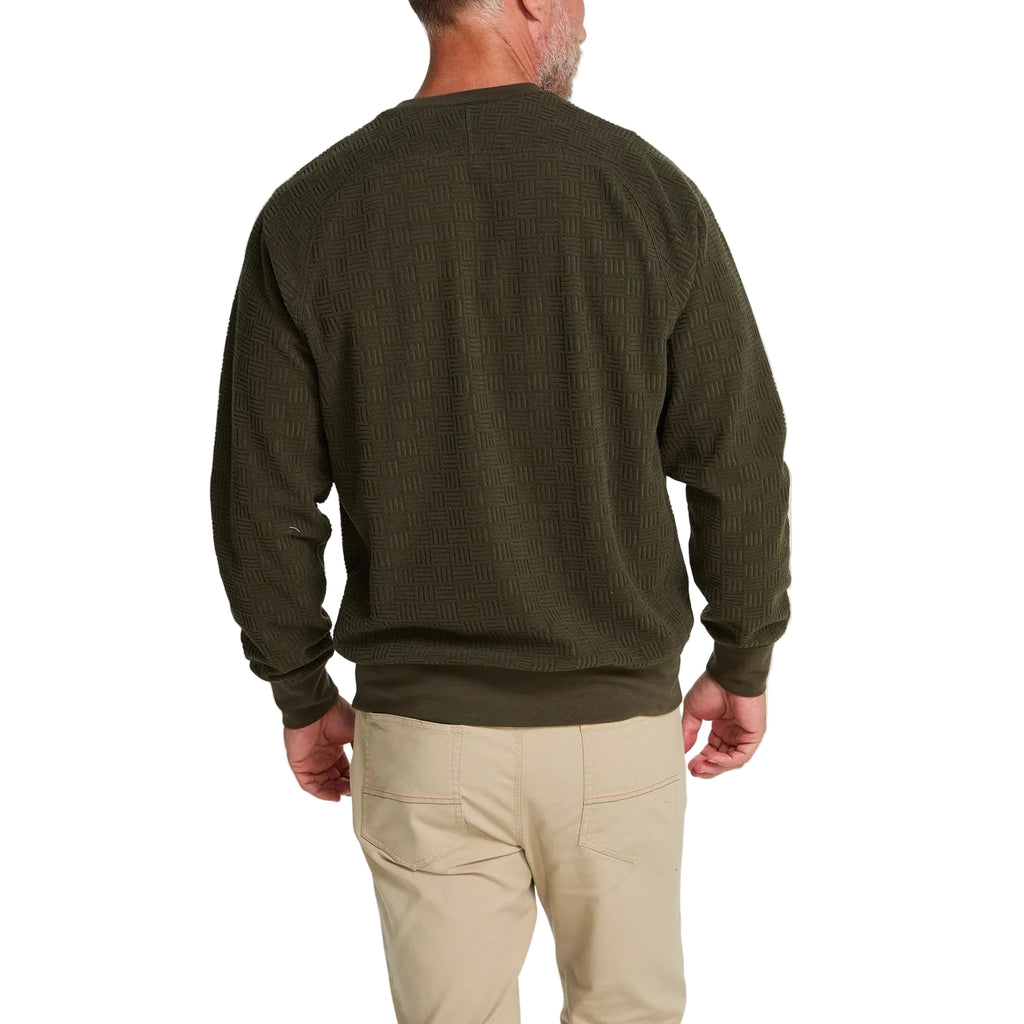 Howler Brothers Men's Eleos Fleece Crewneck in Grids Army back view