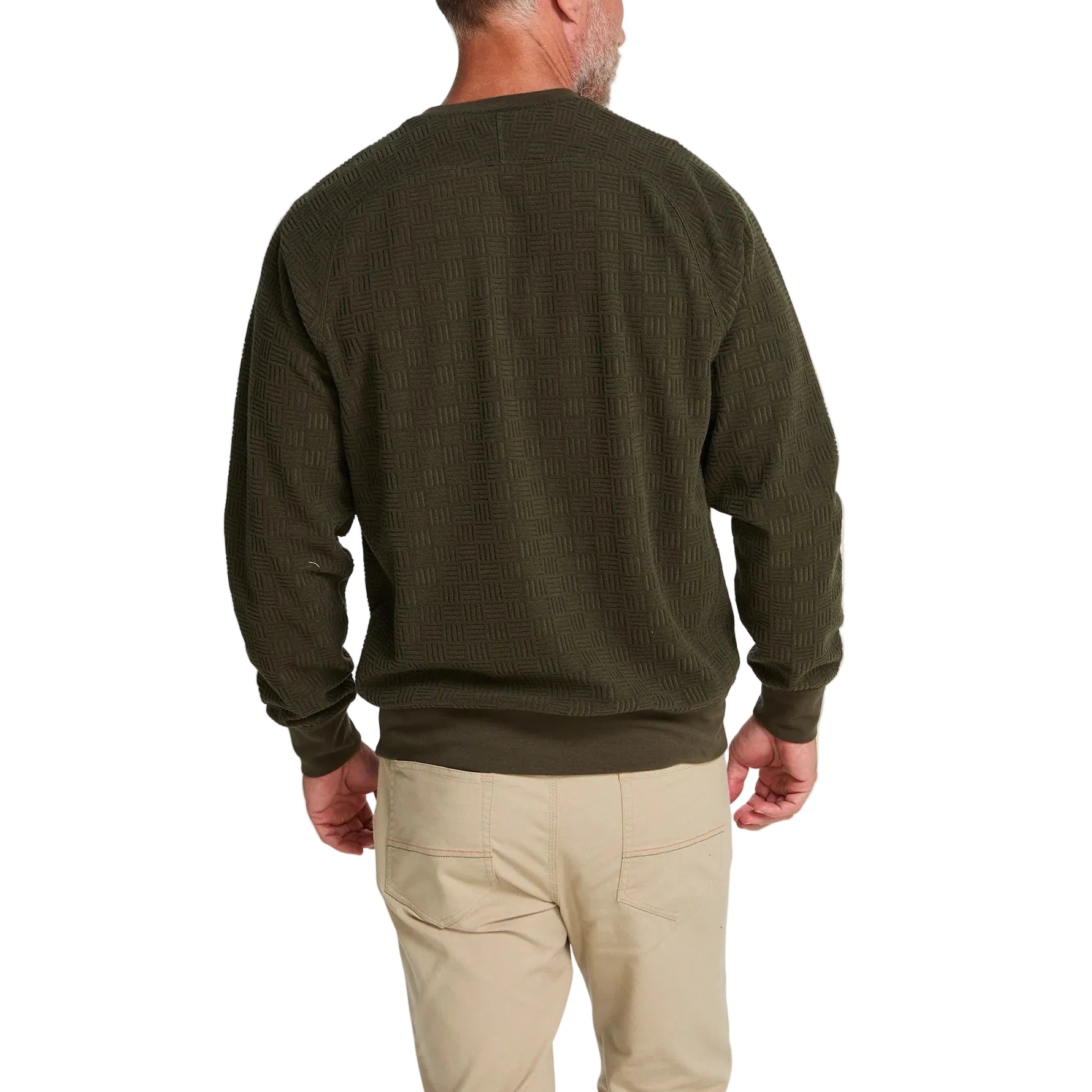 Howler Brothers Men's Eleos Fleece Crewneck in Grids Army back view