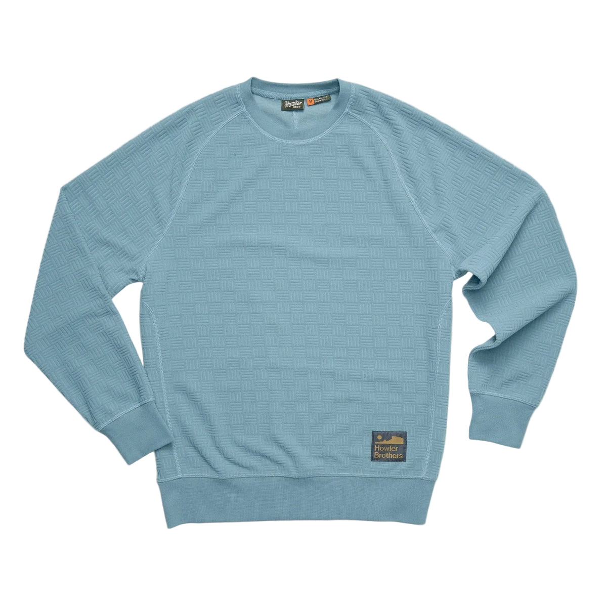 Howler Brothers Men's Eleos Fleece Crewneck in Grids Iron Blue front view