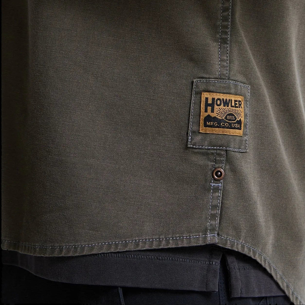 Detail of Howler Brothers Men's HB Trade Shirt in Anthracite