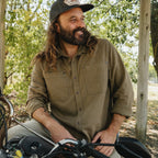Men's Howler Brothers HB Trade Shirt in Faded Olive lifestyle view