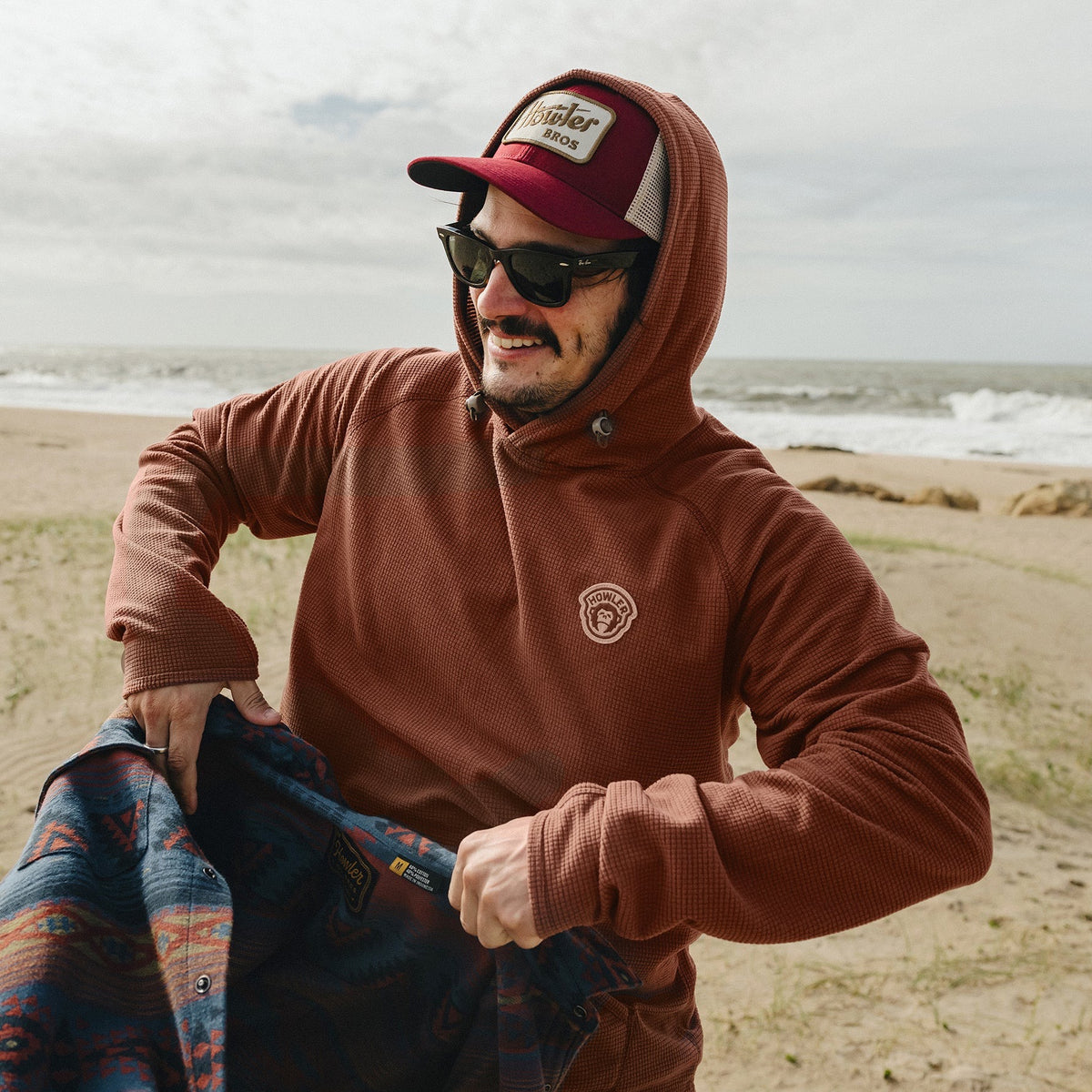 Howler Brothers Men's Palo Duro Fleece Hoodie in Mink Brown,  lifestyle view