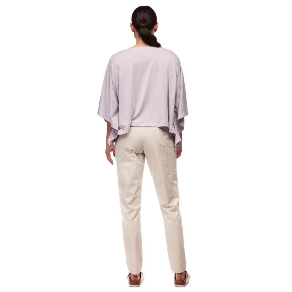 Back view of the Indyeva Nuvem Short Sleeve Top in Haze showing the relaxed silhouette, drop shoulders, and flowy design.