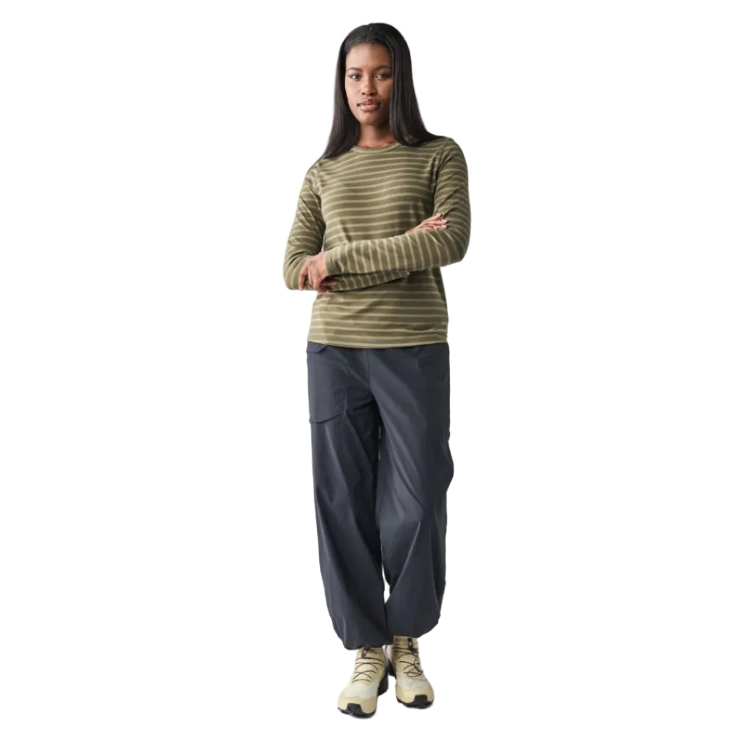 Front view of the Indyeva Women’s Novara III Top in Deep Moss/Verdale Stripe