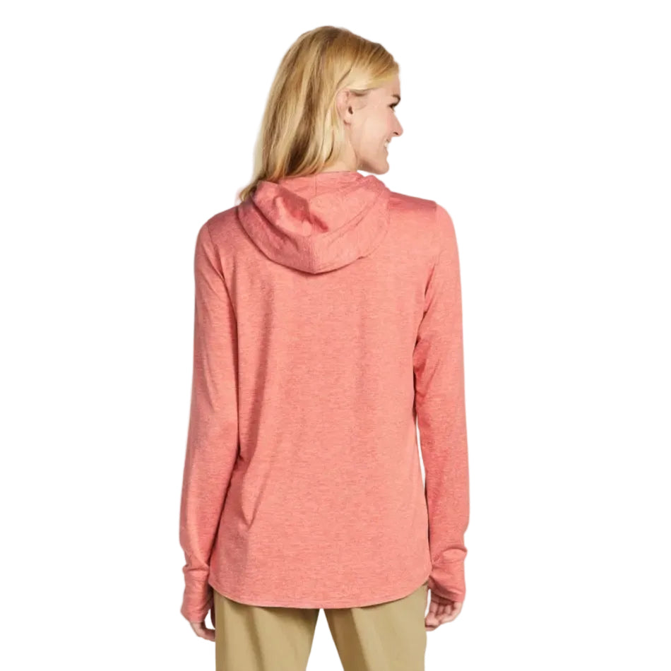Women's Insect Shield Pro Knit Hoodie in Wild Salmon back view showing hood detail
