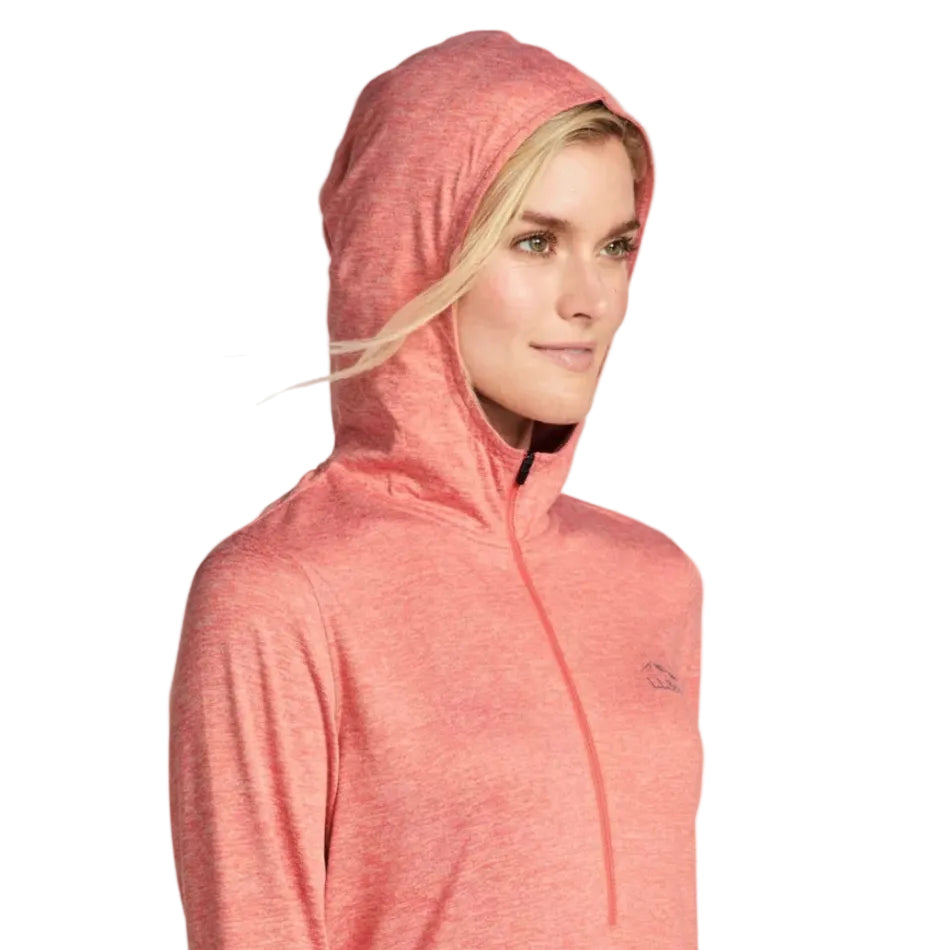 Close-up of the Wild Salmon fabric on the Insect Shield Pro Knit Hoodie showing lightweight knit construction and stretch