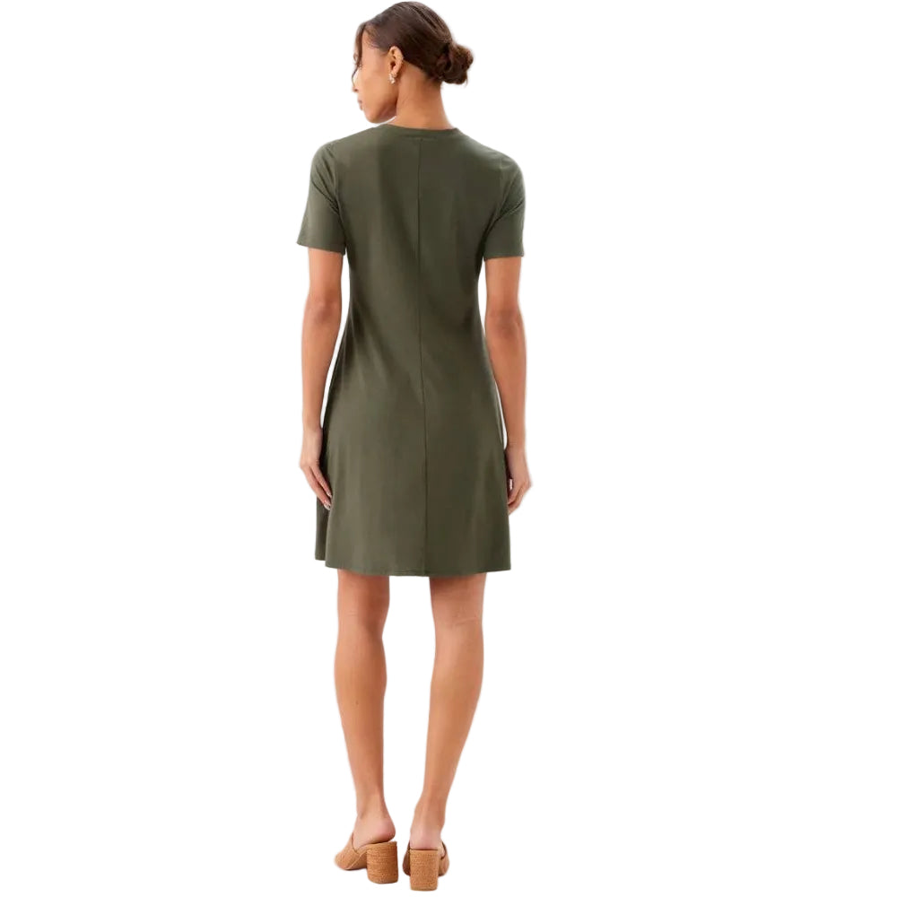 Karen Kane A-Line Short Sleeve Dress Olive back view