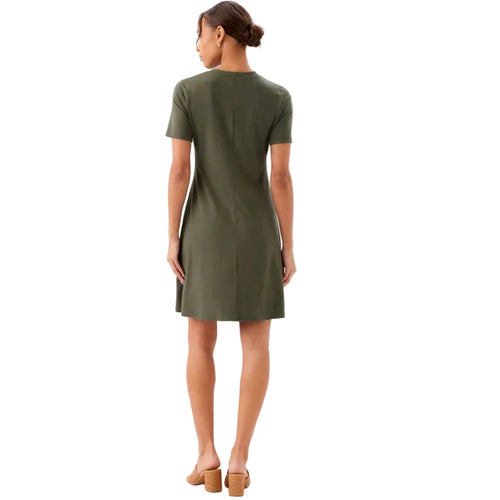 Karen Kane A-Line Short Sleeve Dress Olive back view