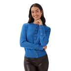 Karen Kane Button-Up Cardigan Sweater in blue, front view