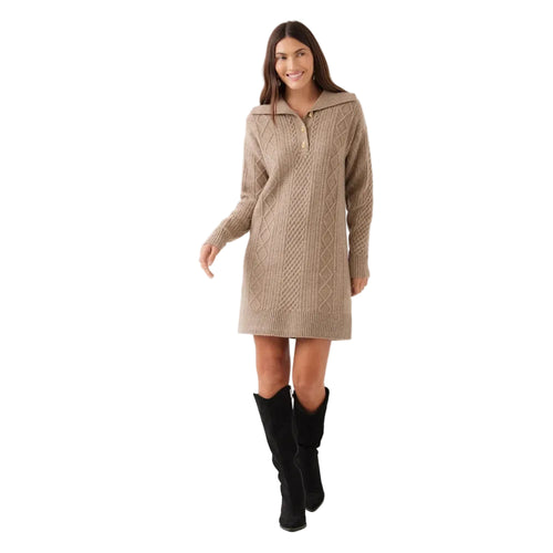 Karen Kane Cable Knit Sweater Dress in wheat, front view
