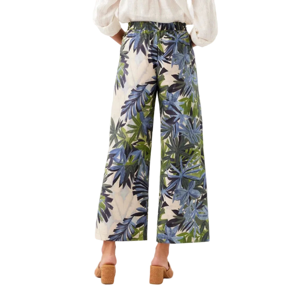 Karen Kane Drawstring Ankle Pant in Island Palms print back view