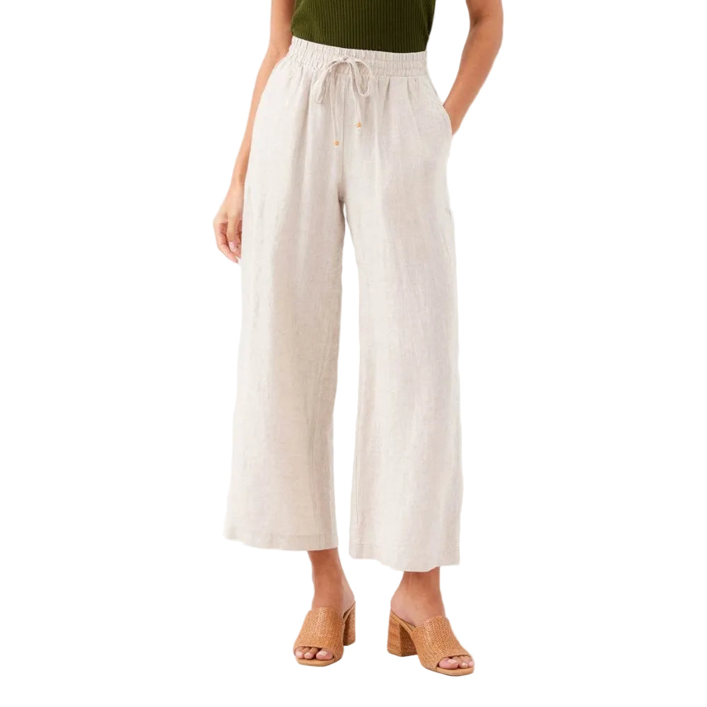 Karen Kane Drawstring Linen Pant Oatmeal front view
