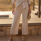 Karen Kane Drawstring Linen Pant Oatmeal lifestyle view