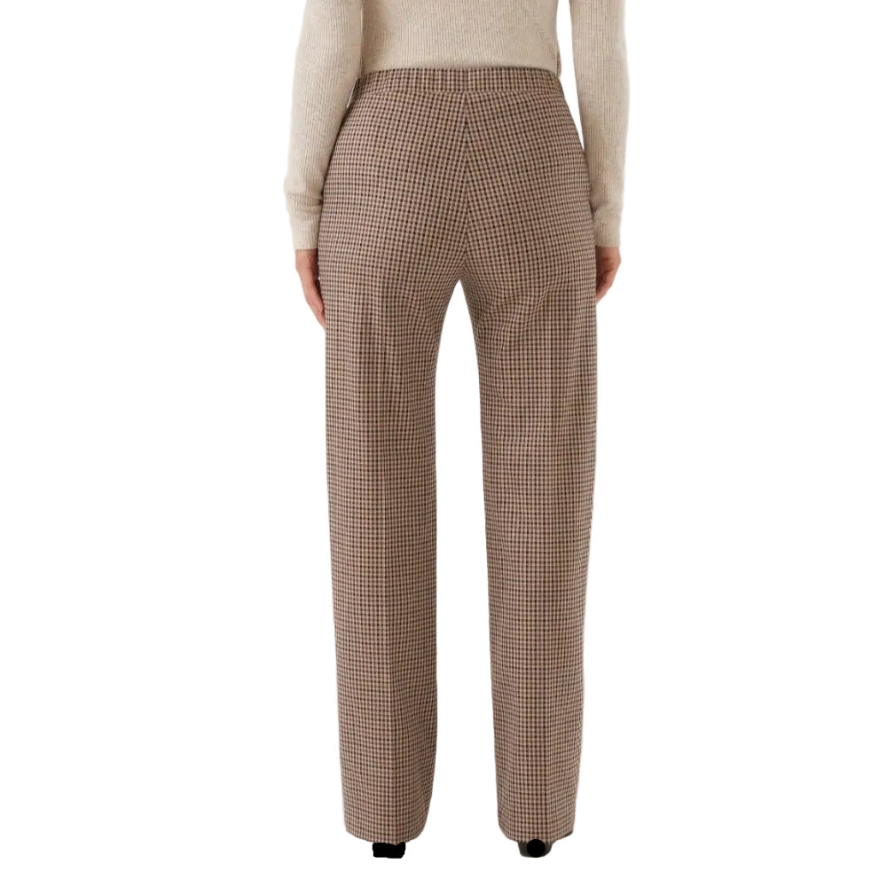 Back view of Karen Kane Emily Straight Leg Pants in brown check