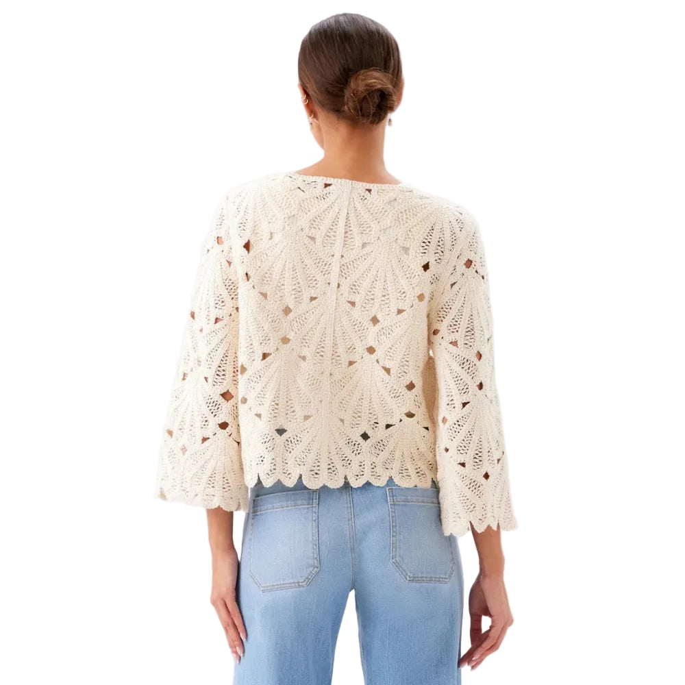 Karen Kane Flare Sleeve Crochet Top Natural back view