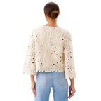 Karen Kane Flare Sleeve Crochet Top Natural back view