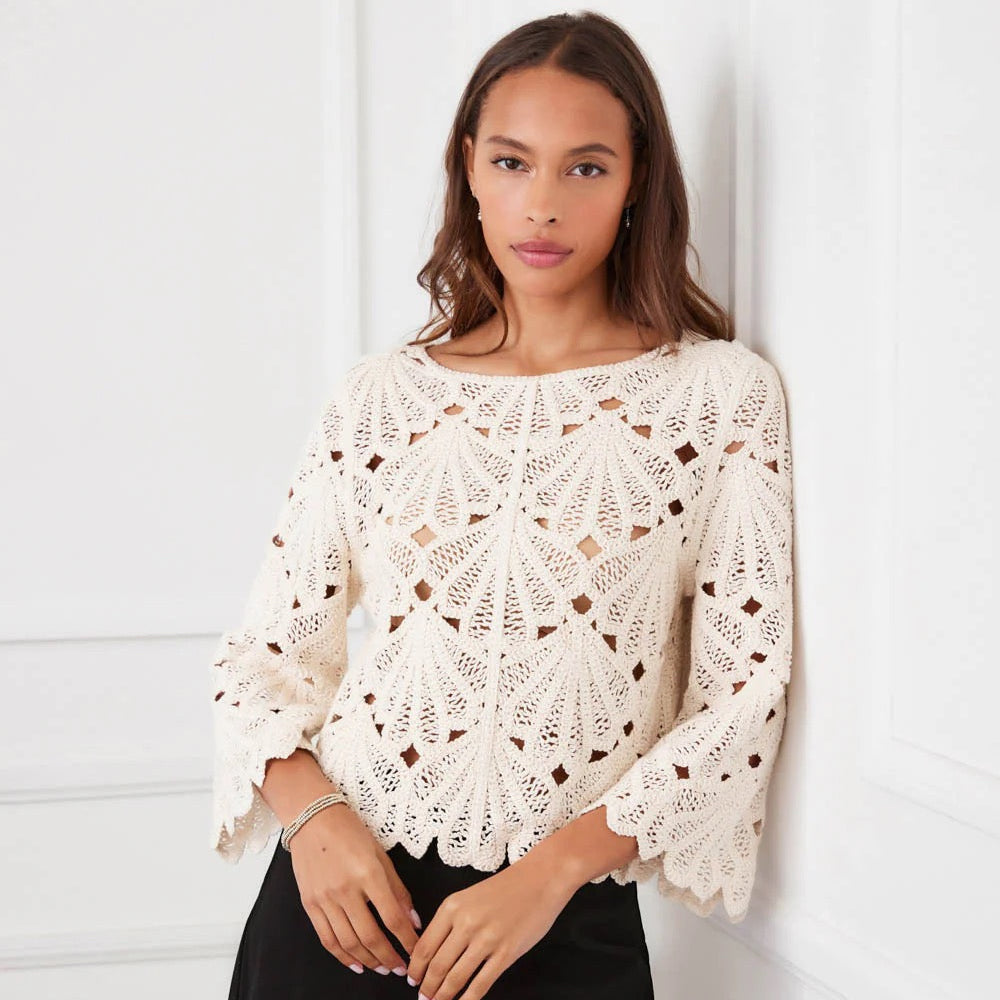 Karen Kane Flare Sleeve Crochet Top crochet detail