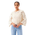 Karen Kane Flare Sleeve Crochet Top Natural front view