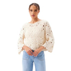 Karen Kane Flare Sleeve Crochet Top Natural front view