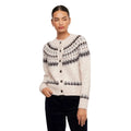 Karen Kane Jacquard Crewneck Cardigan Sweater in oatmeal, front view
