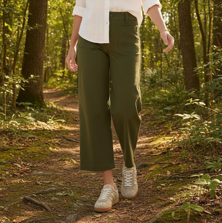 Karen Kane Lauren Patch Pocket Cropped Pant Olive lifestyle view