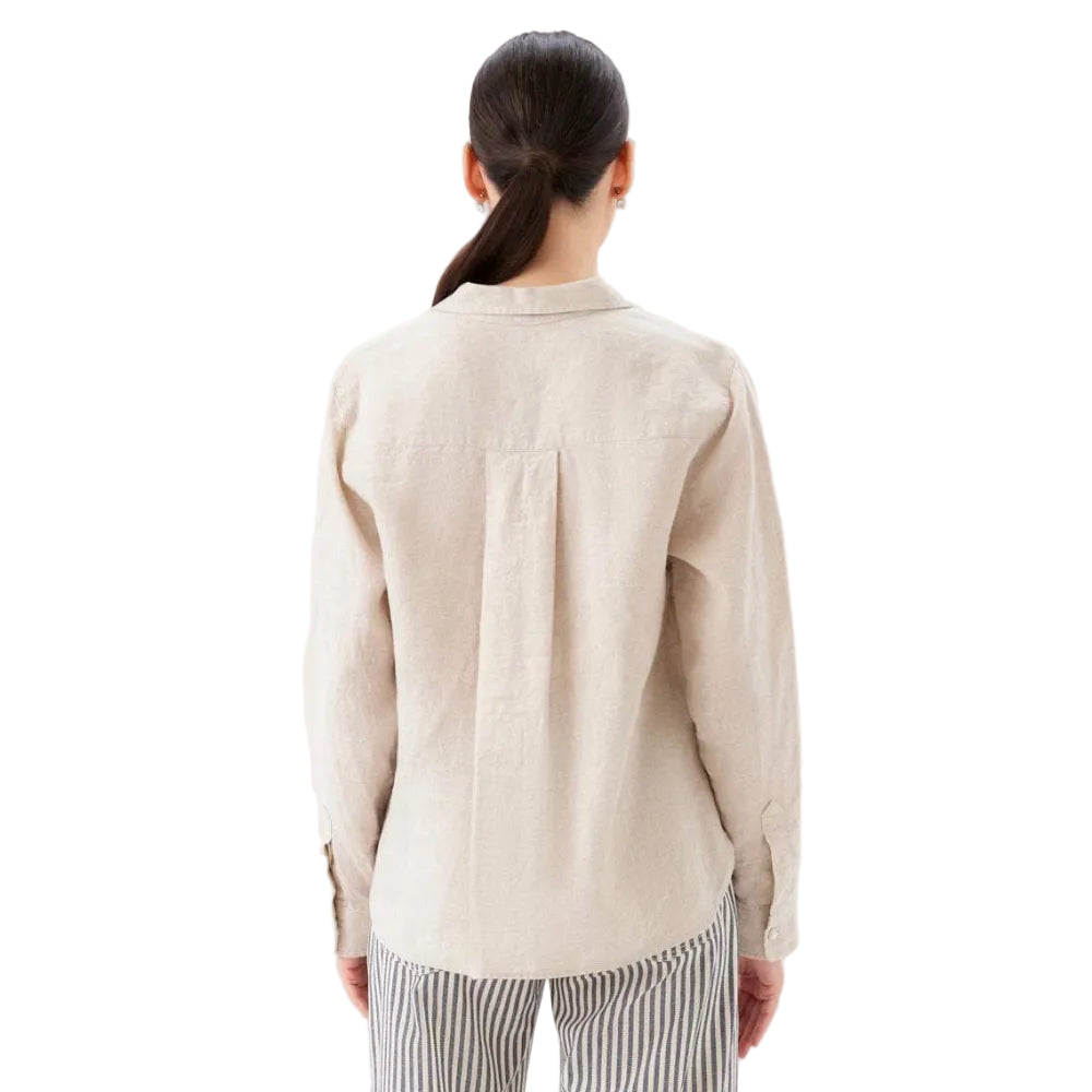 Karen Kane Linen Button Up Shirt Oatmeal back view